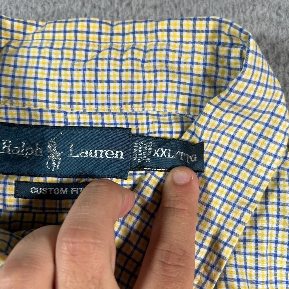 Polo Ralph Lauren Shirt‎ Men 2XL Yellow Windowpane Long Sleeve Pony Custom Fit